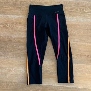 Nike Black Leggings with Pink and Orange Stripes